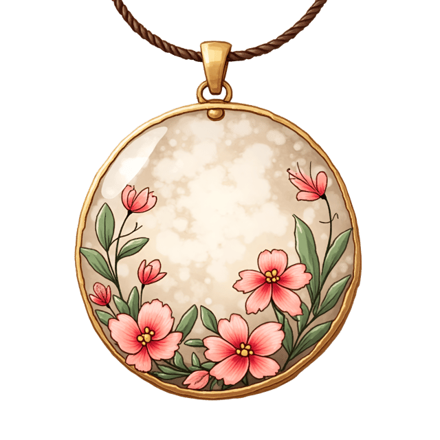 Free transparent PNG: Mother-of-Pearl Pendant with Hand-Painted Designs in Watercolor Style