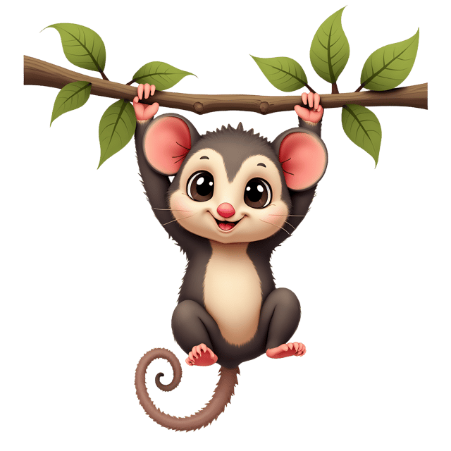Free transparent PNG: Cute Baby Possum Hanging from a Vine PNG Transparent Background Image for Nature and Wildlife Art Projects