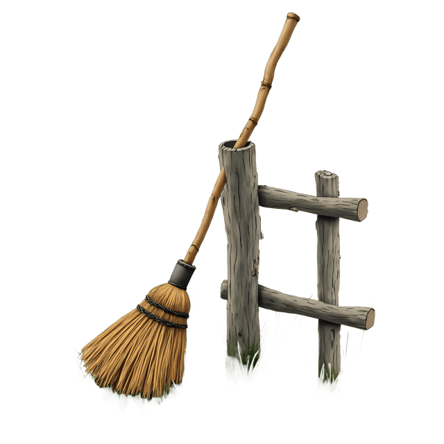 Free transparent PNG: Broom Leaning on Crooked Fence  Free PNG Download