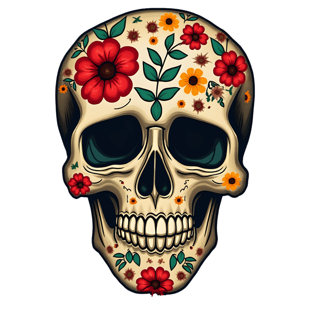Free transparent PNG: Transparent Human Skull Floral Design PNG for Artistic and Decorative Uses