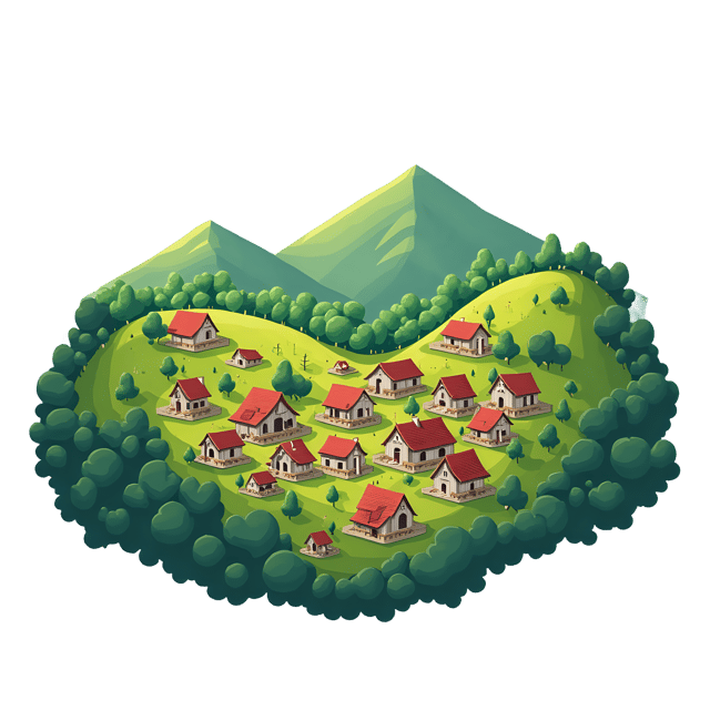Free transparent PNG: Charming Village PNG with Rolling Hills and Lush Greenery