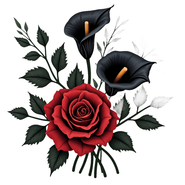 Free transparent PNG: Victorian Gothic Arrangement  Black Calla Lilies and Crimson Roses Clipart, free download png