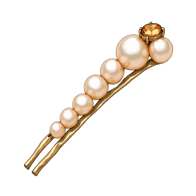 Free transparent PNG: Elegant Pearl Hairpin with Topaz Stone - Whimsical Cute Watercolor Illustration