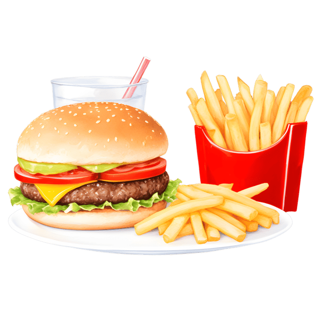 Free transparent PNG: Cheeseburger with Fries and Soda PNG Transparent Background for Food Art