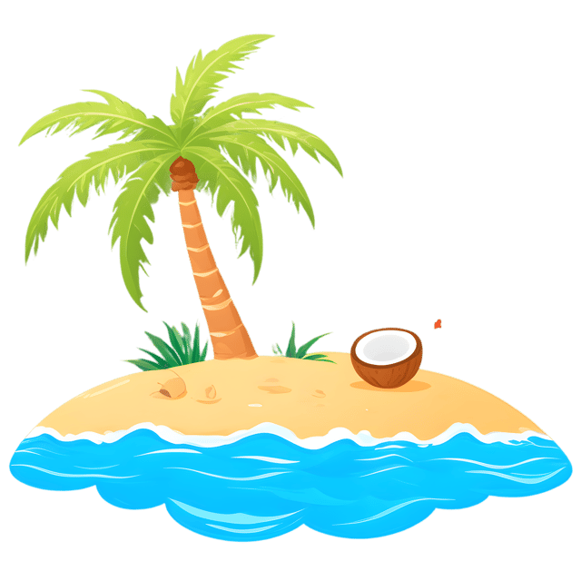 Free transparent PNG: Relaxing Beach Scene with Coconut Tree PNG for Tropical Decor and Crafts