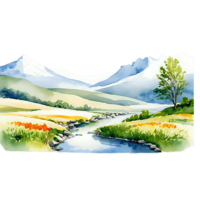 Free transparent PNG: Watercolor Valley Landscape Transparent PNG – Gentle Illustration for Nursery Decor, Clipart, Crafts
