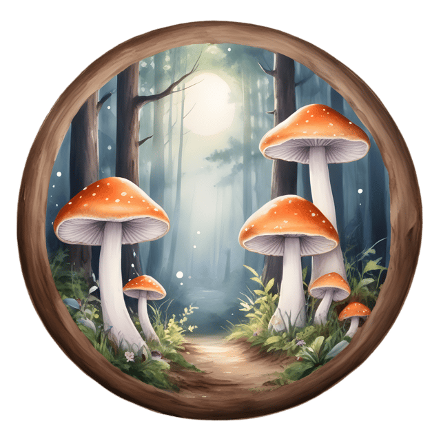 Free transparent PNG: Enchanting Forest with Glowing Mushrooms PNG Art for Decorative and Creative Use