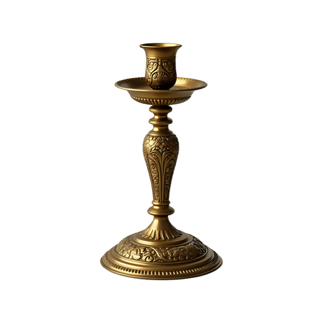 Free transparent PNG: Antique Brass Candleholder with Decorative Engravings PNG for Art and Crafts