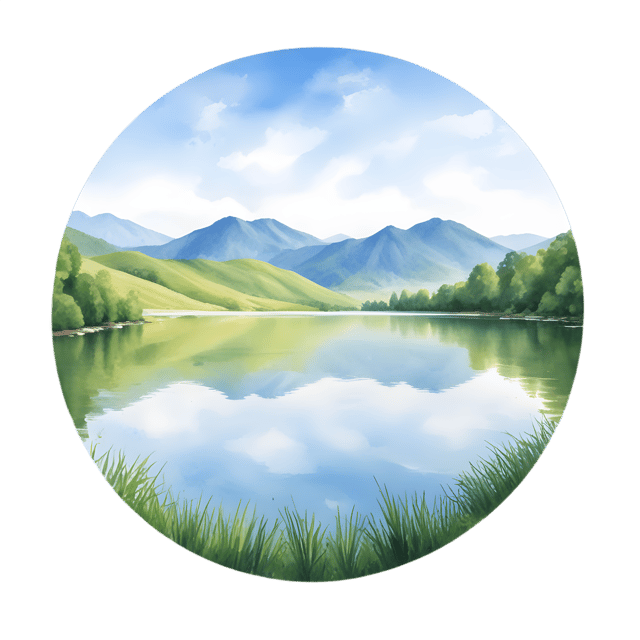 Free transparent PNG: Circular Tranquil Lake Reflection PNG for Nature and Landscape Design