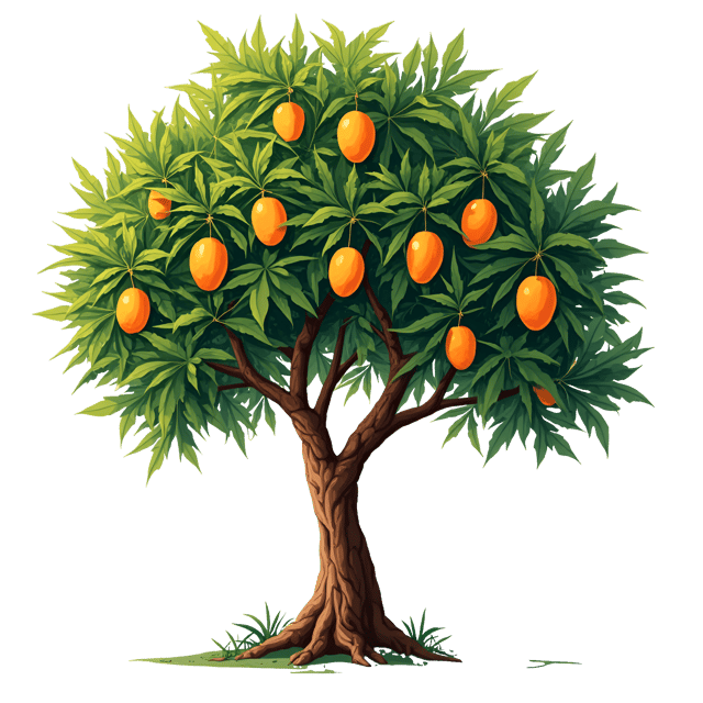 Free transparent PNG: Tropical Mango Tree Illustration with Ripe Fruit on Transparent Background