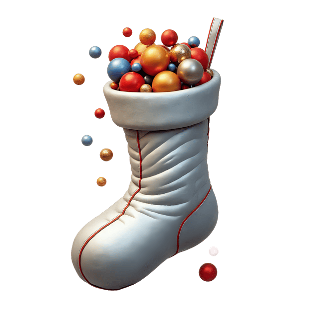 Free transparent PNG: Silver Christmas Stocking PNG with Colorful Balls and Candies on Transparent Background