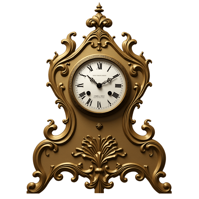 Free transparent PNG: Antique Brass Clock with Gold Leaf Accents Realistic Illustration