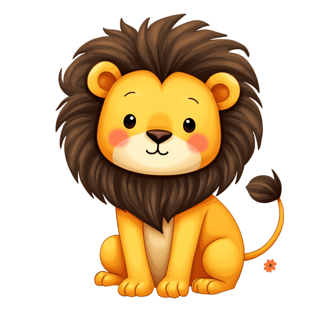 Free transparent PNG: Golden Lion with Yellow Fur and Dark Mane - Whimsical Cute Cartoon Watercolor Illustration