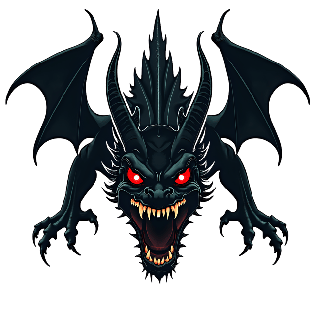 Free transparent PNG: Terrorizing Black Dragon PNG with Sleek Hide and Glowing Red Eyes
