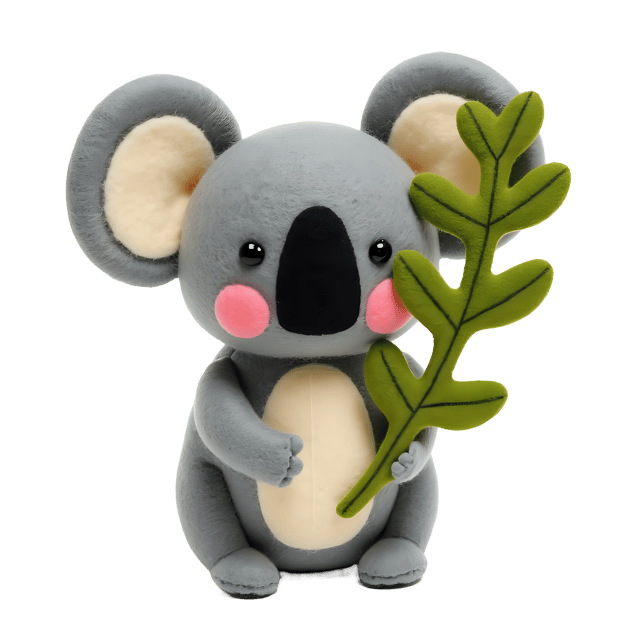 Free transparent PNG: Felted Koala Holding a Eucalyptus Leaf PNG with Transparent Background