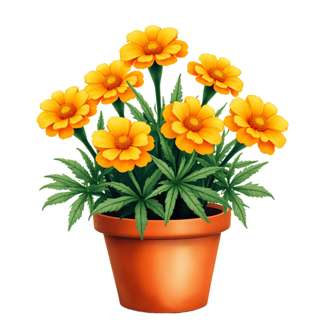 Free transparent PNG: Yellow Marigold Flowers in Terra-Cotta Pot PNG Image with Transparent Background