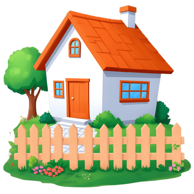Free transparent PNG: Small House with Wooden Fence and Garden Transparent PNG Background