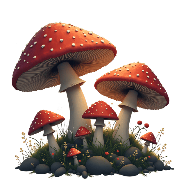 Free transparent PNG: Dancing Mushrooms Under Moonlight PNG Illustration with Transparent Background