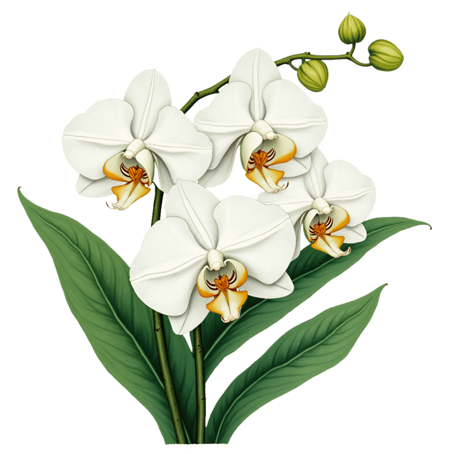 Free transparent PNG: White Orchids with Emerald Green Foliage  Botanical Clipart, free download png