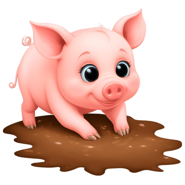 Free transparent PNG: Cute Pig Snuffling in Mud Transparent PNG