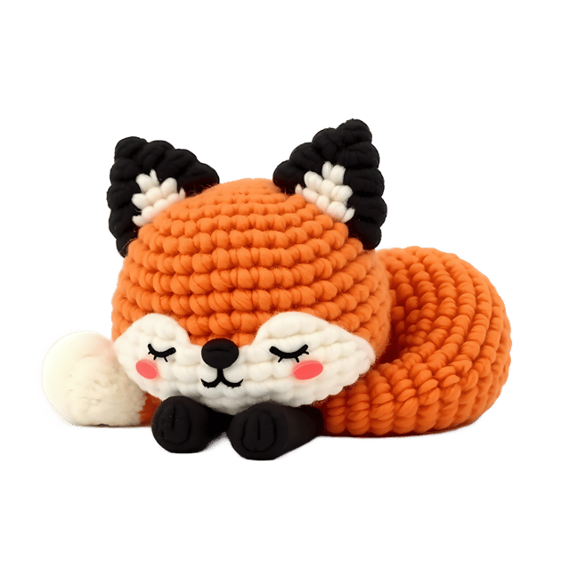 Free transparent PNG: Sleepy Amigurumi Fox PNG with Transparent Background for Crafting and Decor