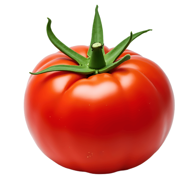 Free transparent PNG: Vivid Red Tomato with Fresh Leaves PNG on Transparent Background