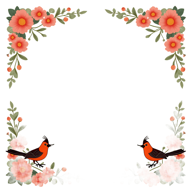 Free transparent PNG: Floral and Bird Border  Nature-themed Clipart Design, free png download