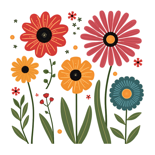 Free transparent PNG: Vibrant Quirky Flowers PNG with Transparent Background for Creative Projects