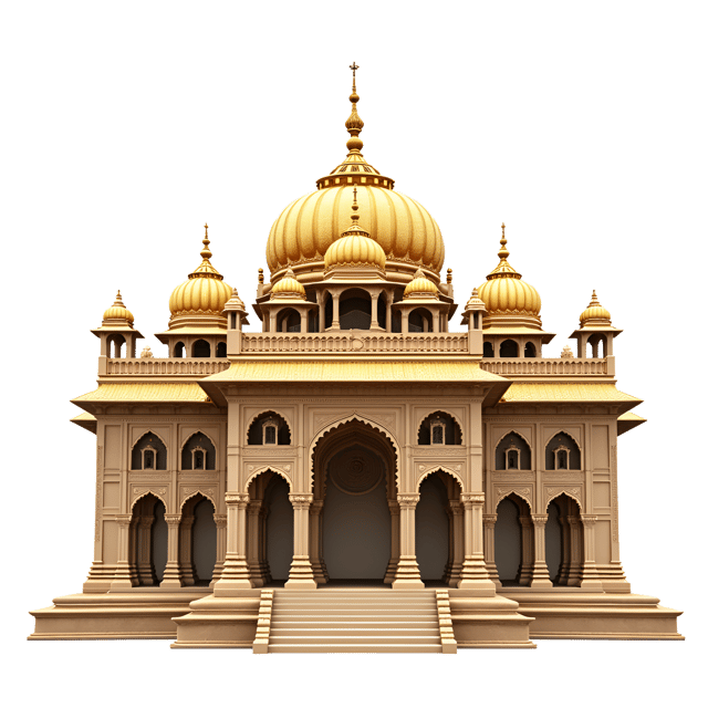 Free transparent PNG: Majestic Temple with Golden Domes and Intricate Carvings PNG for Artistic and Decorative Use