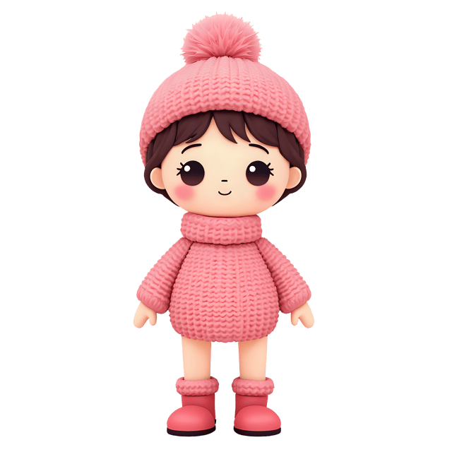 Free transparent PNG: Cozy Knitted Doll in Pastel Pink Dress with Matching Boots PNG