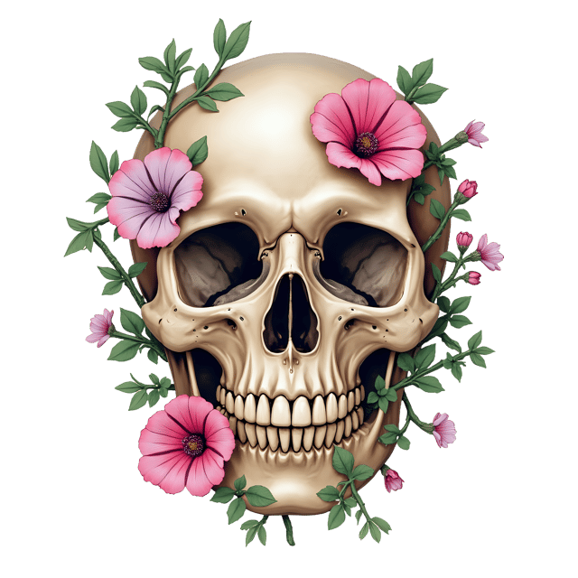 Free transparent PNG: Floral Skull with Morning Glories and Ivy Vines - PNG Transparent Background