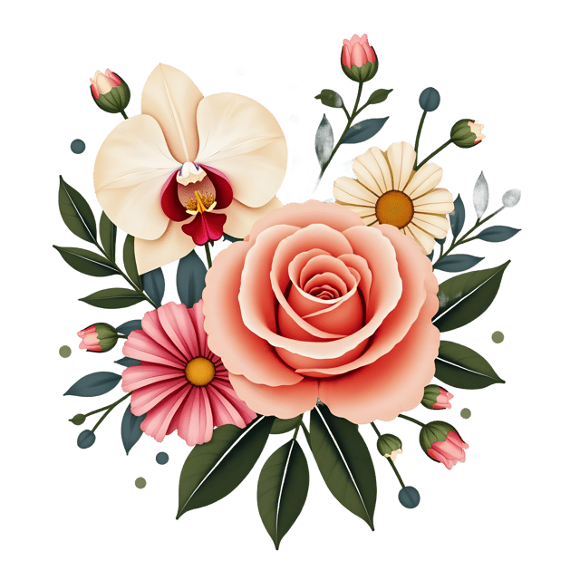 Free transparent PNG: Rose, Orchid, and Daisy PNG Clipart  Perfect for Floral Design Projects