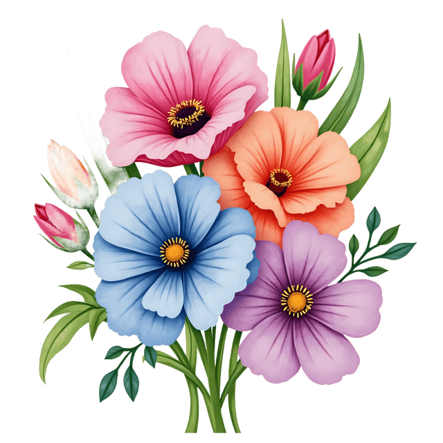 Free transparent PNG: Vibrant Hand-Drawn Bouquet PNG with Transparent Background