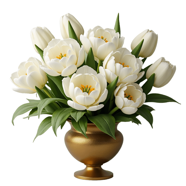 Free transparent PNG: Gilded Crest Arrangement  White Tulip Clipart with Gold Leaves, free download png