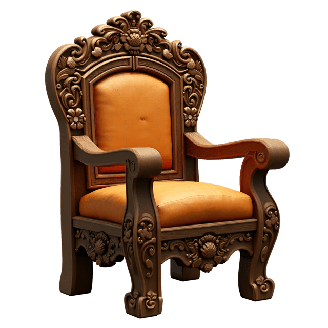 Free transparent PNG: Rustic Wooden Armchair PNG with Intricate Carvings and Golden Tones