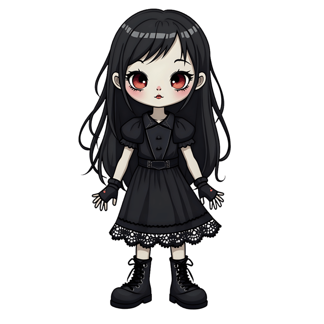 Free transparent PNG: Creepy Goth Doll with Lace Clothing PNG for Dark and Haunting Imagery