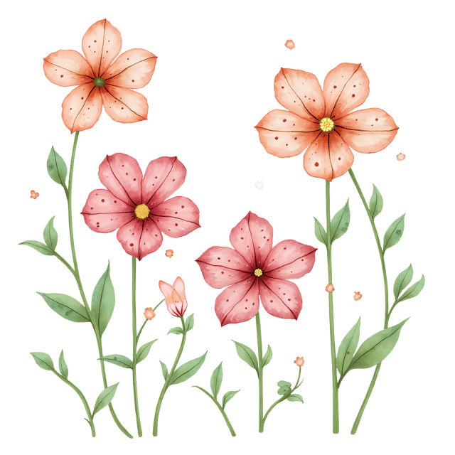 Free transparent PNG: Whimsical Watercolor Flower Illustration with Spotted Petals and Curling Vines