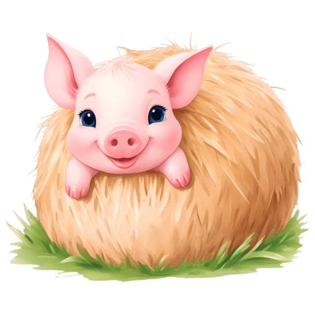 Free transparent PNG: Adorable Piglet Peekaboo Haystack Illustration for Cute Animal and Farm Themes