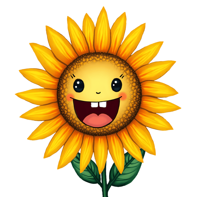 Free transparent PNG: Hand-Drawn Sunflower with Bright Yellow Petals and Lively Faces