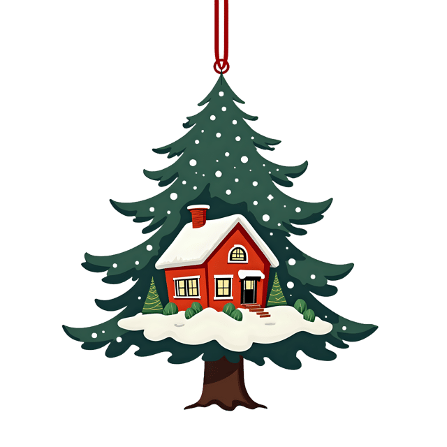 Free transparent PNG: Vintage Tree Ornament with Winter House Print  Holiday Clipart, free png download