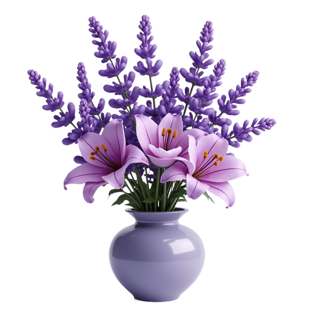 Free transparent PNG: Lavender Vase Decorated with Clusters of Violets and Lilies  Floral Clipart, Free Downloadable PNG