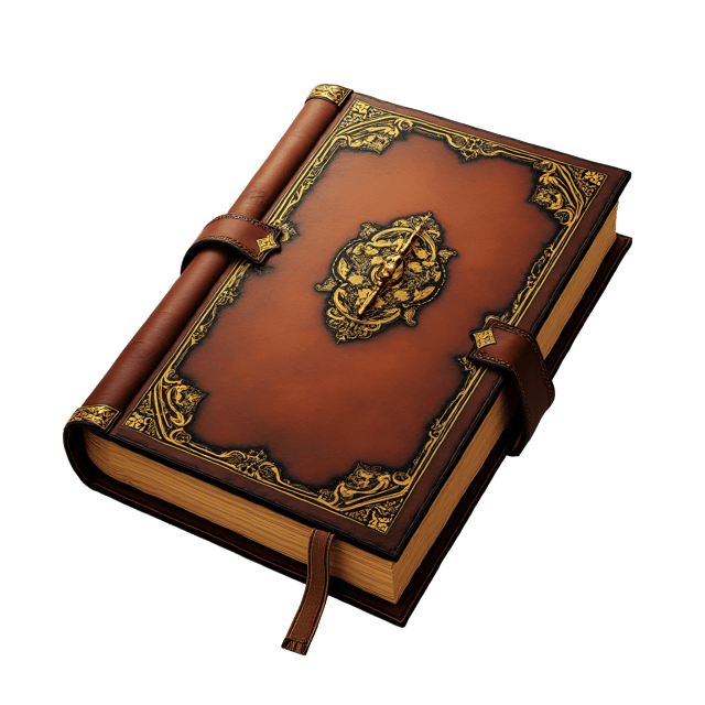 Free transparent PNG: Vintage Leather-Bound Notebook with Gold Embossing and Aged Pages Clipart