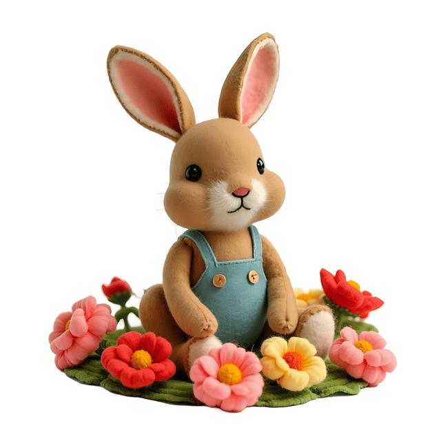 Free transparent PNG: Felted Rabbit on Flower Bed PNG Transparent Background
