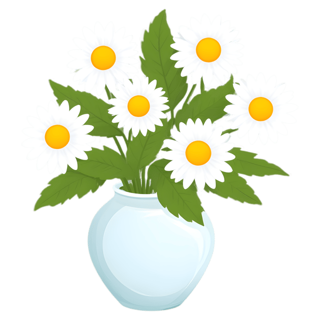 Free transparent PNG: Vase with Vibrant Daisies and Green Leaves PNG Transparent Background Design