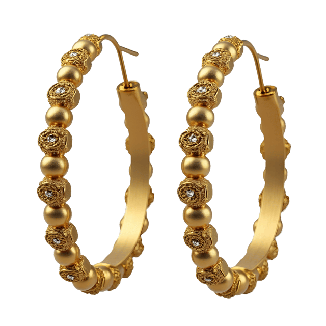 Free transparent PNG: Gold Hoop Earrings with Intricate Beading Details