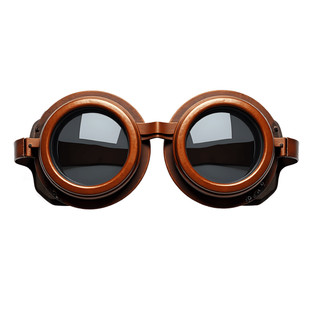 Free transparent PNG: Rust-Colored Steampunk Goggles PNG with Smoked Lenses and Metal Frames for Industrial or Nostalgic Decor