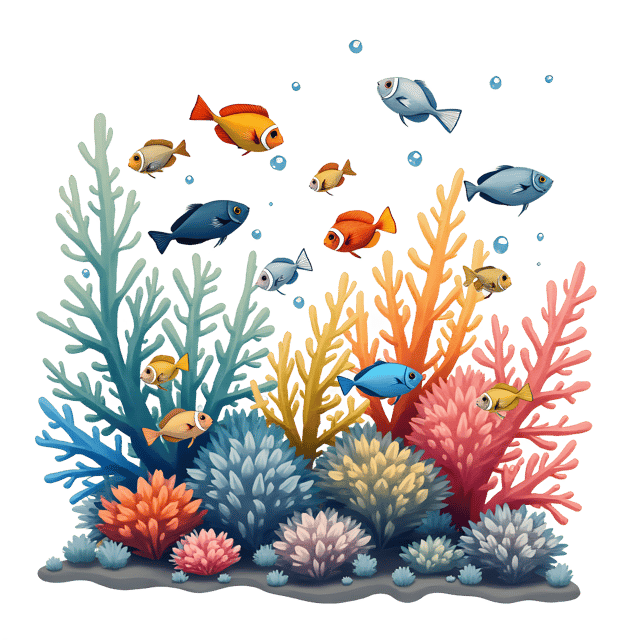 Free transparent PNG: Colorful Fish School PNG with Coral Reef Background for Underwater Art and Design
