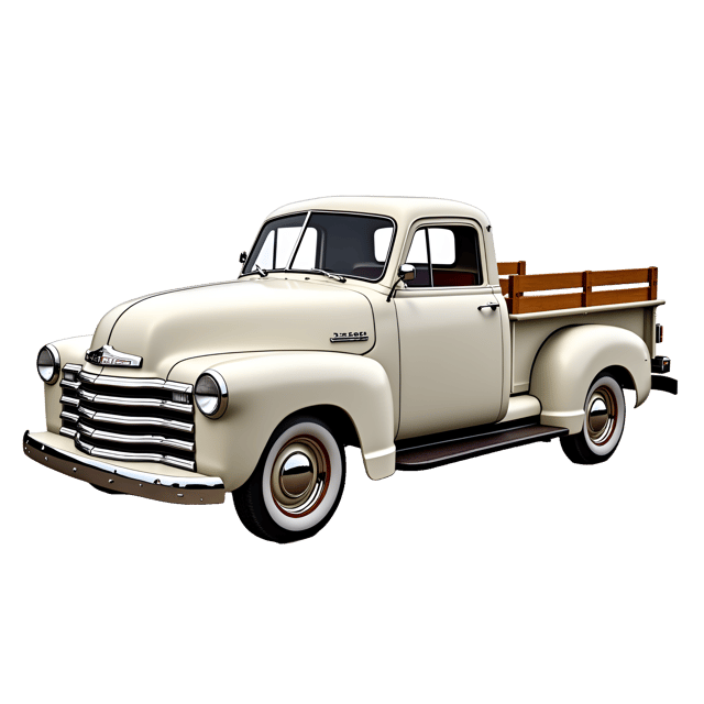 Free transparent PNG: Vintage White Pickup Truck with Wooden Bed and Chrome Accents - Realistic Illustration on White Background