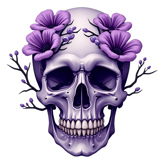 Free transparent PNG: Sinister Purple Floral Skull with Thorn Details PNG