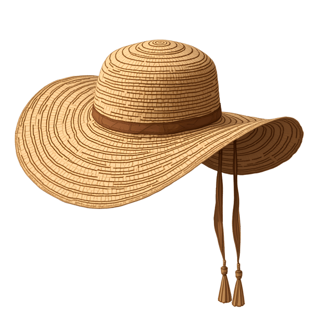 Free transparent PNG: Woven Straw Sunhat with Wide Brim and Tassels - Beautiful Clipart on Transparent Background
